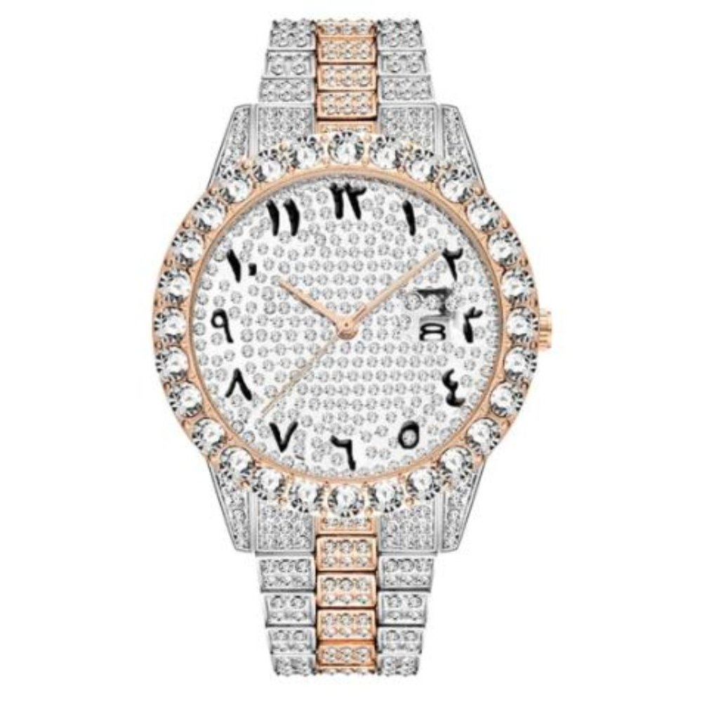 Rose Gold Silver Stainless Steel Iced Out Bling Watch